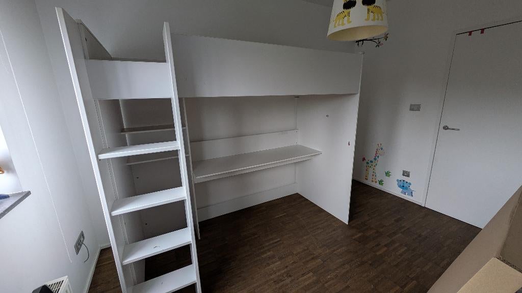 Bed hoogslaper wit, Huis en Inrichting, Slaapkamer | Bedden, Ophalen, Gebruikt, Eenpersoons, Wit