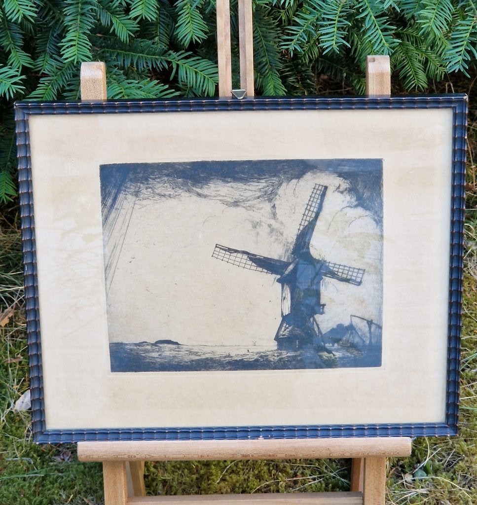 Dirk Baksteen | Molen-Trio: Ets, Chicago Litho & Kleurendruk, Antiek en Kunst, Kunst | Etsen en Gravures, Ophalen, Ets