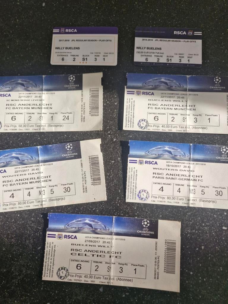 Gebruikte voetbal tickets.  Brugge  Anderlecht  champions l