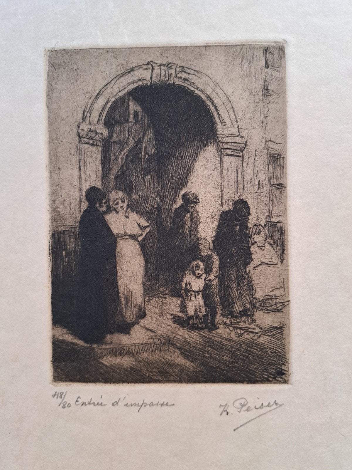 PEISER Kurt "Entree d´impasse" ets, Antiquités & Art, Art | Eaux-fortes & Gravures, Enlèvement ou Envoi, Eau-forte, Encadré
