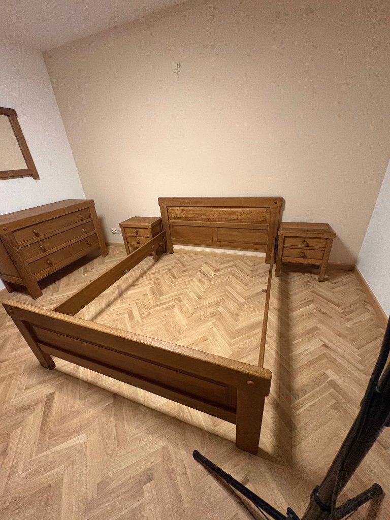 massief eiken bed  zonder lattoflex of matras. Enkel bed., Ophalen