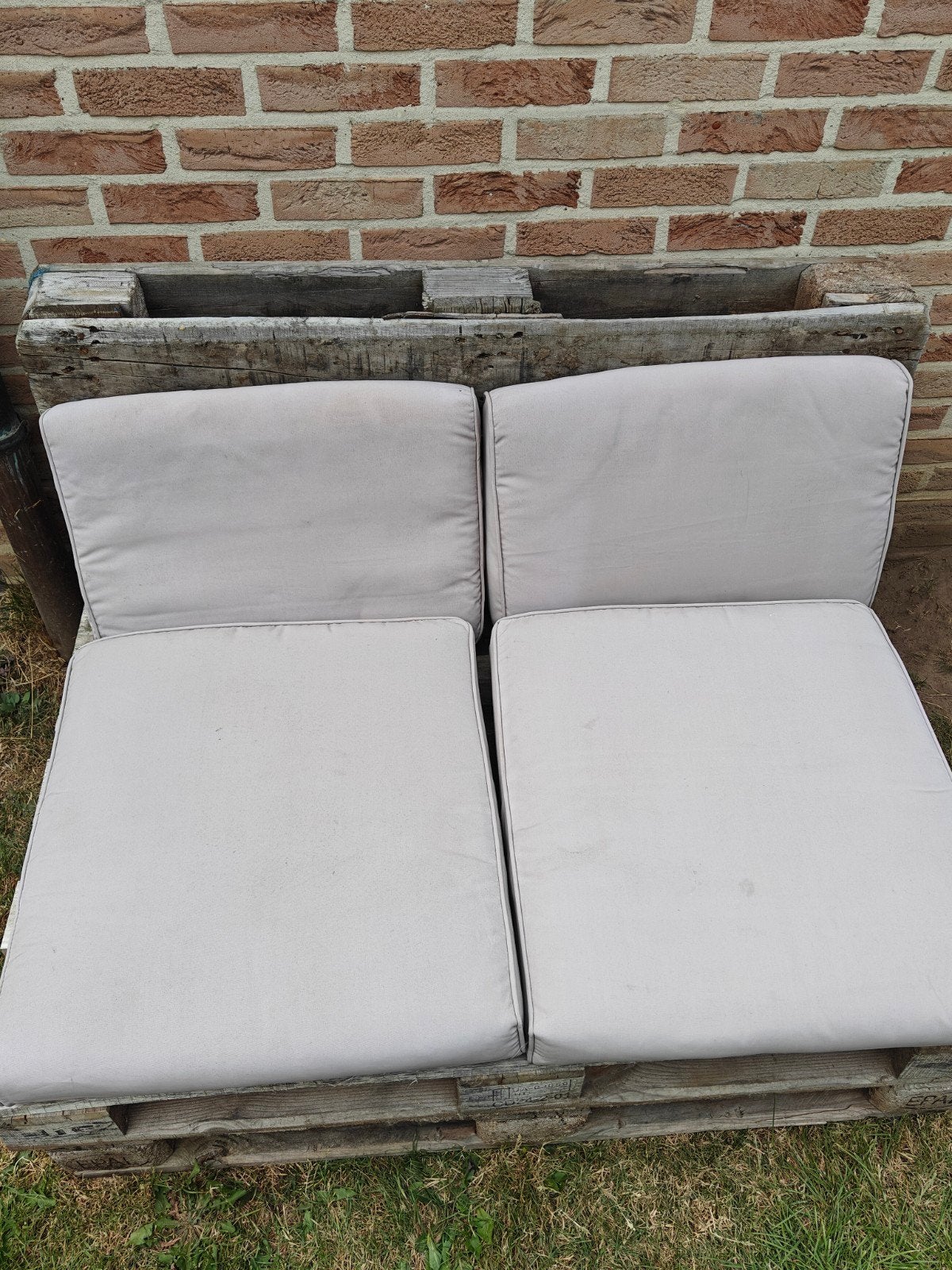 4x kussenset beige voor DIY palletlounge, Ophalen, Zo goed als nieuw