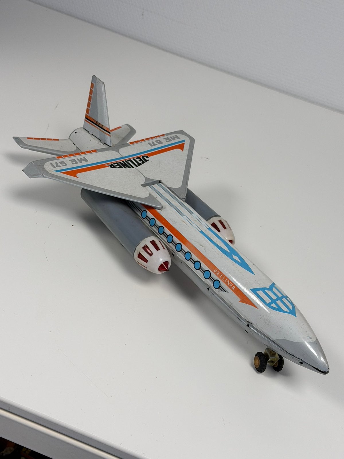 Vintage Blikken blik Jetliner ME-671 Vliegtuig 45cm China, Ophalen of Verzenden