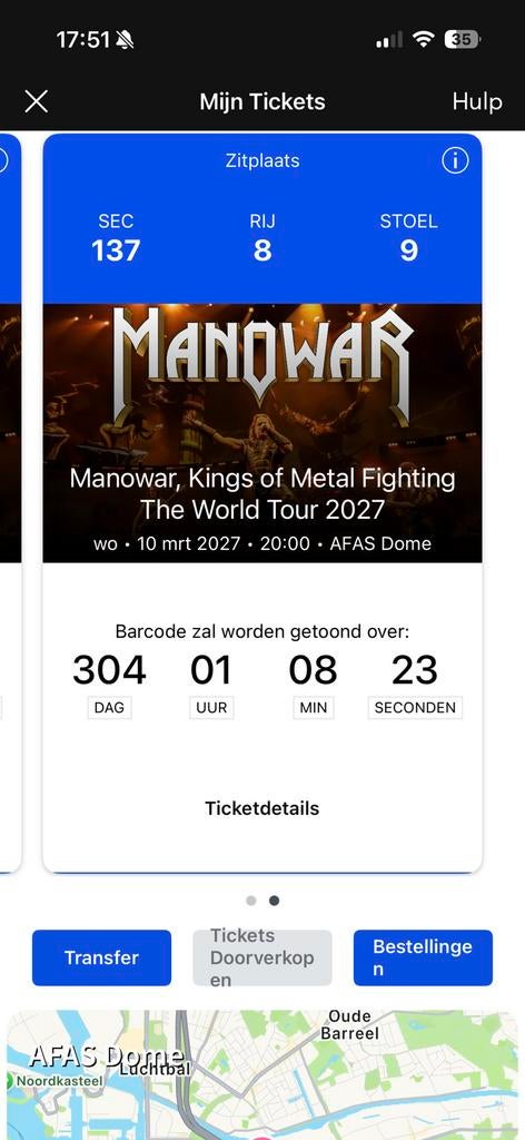 2 tickets manowar in afas dome op 10 maart 2027