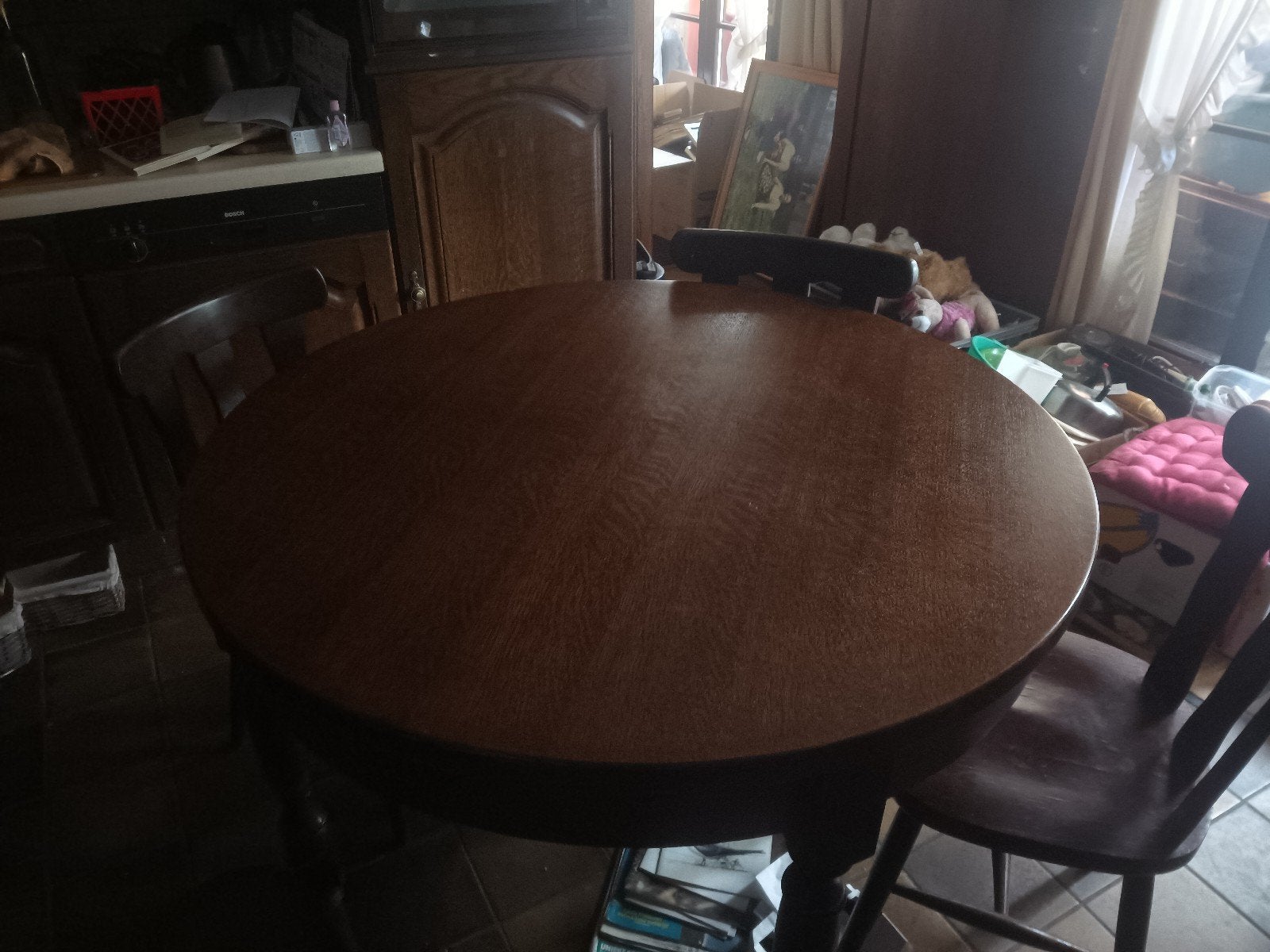 Donker eiken tafel + 4 stoelen DRINGEND WEG, Antiek en Kunst, Ophalen