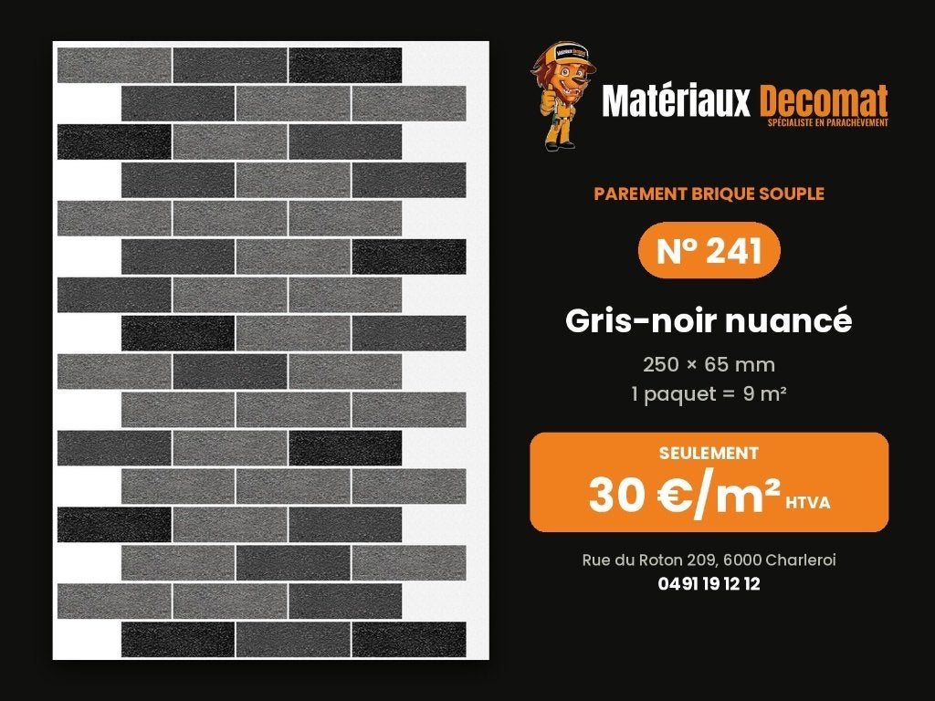 Parement brique souple - N 241 Gris-noir nuancé - 30 €/m², Bricolage & Construction, Enlèvement, Neuf, Briques