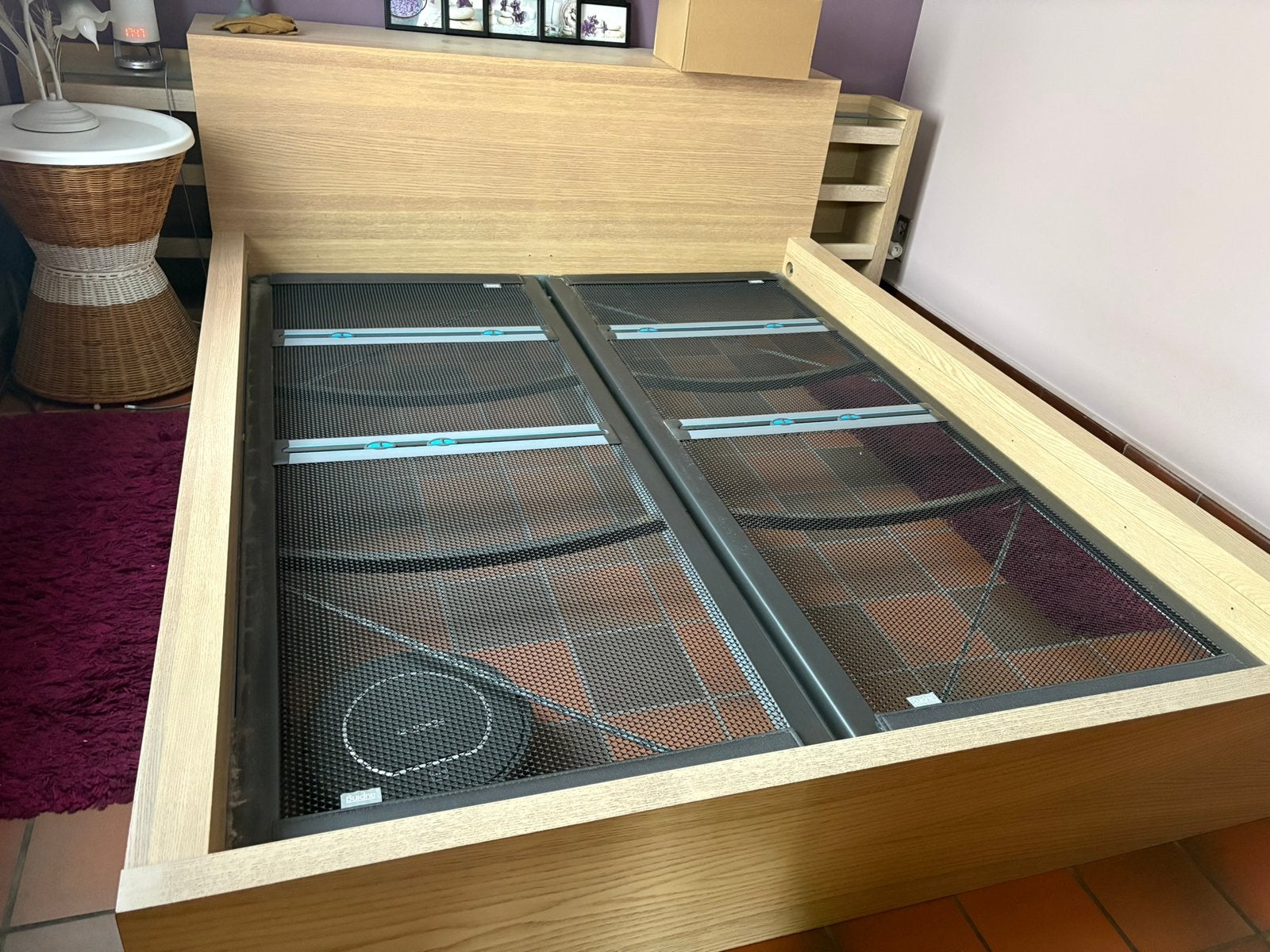 Bed, Huis en Inrichting, Ophalen, Gebruikt, Beige, Tweepersoons