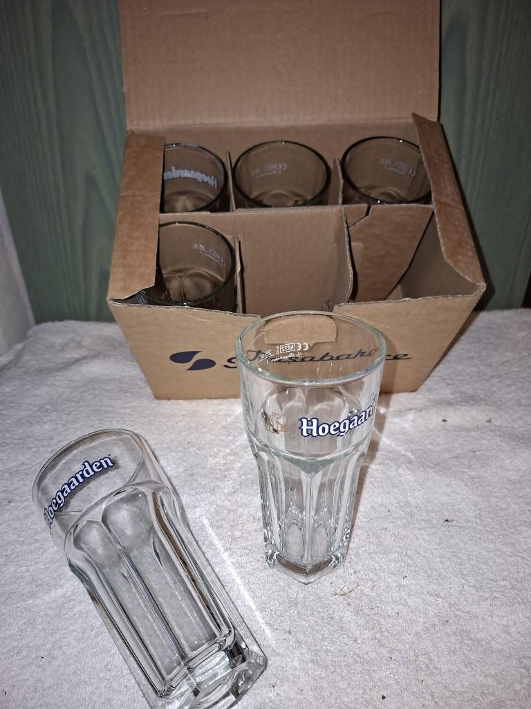 6 oude glazen Hoegaarden, nieuwstaat, Verzamelen, Ophalen of Verzenden, Nieuw, Glas of Glazen, Overige merken
