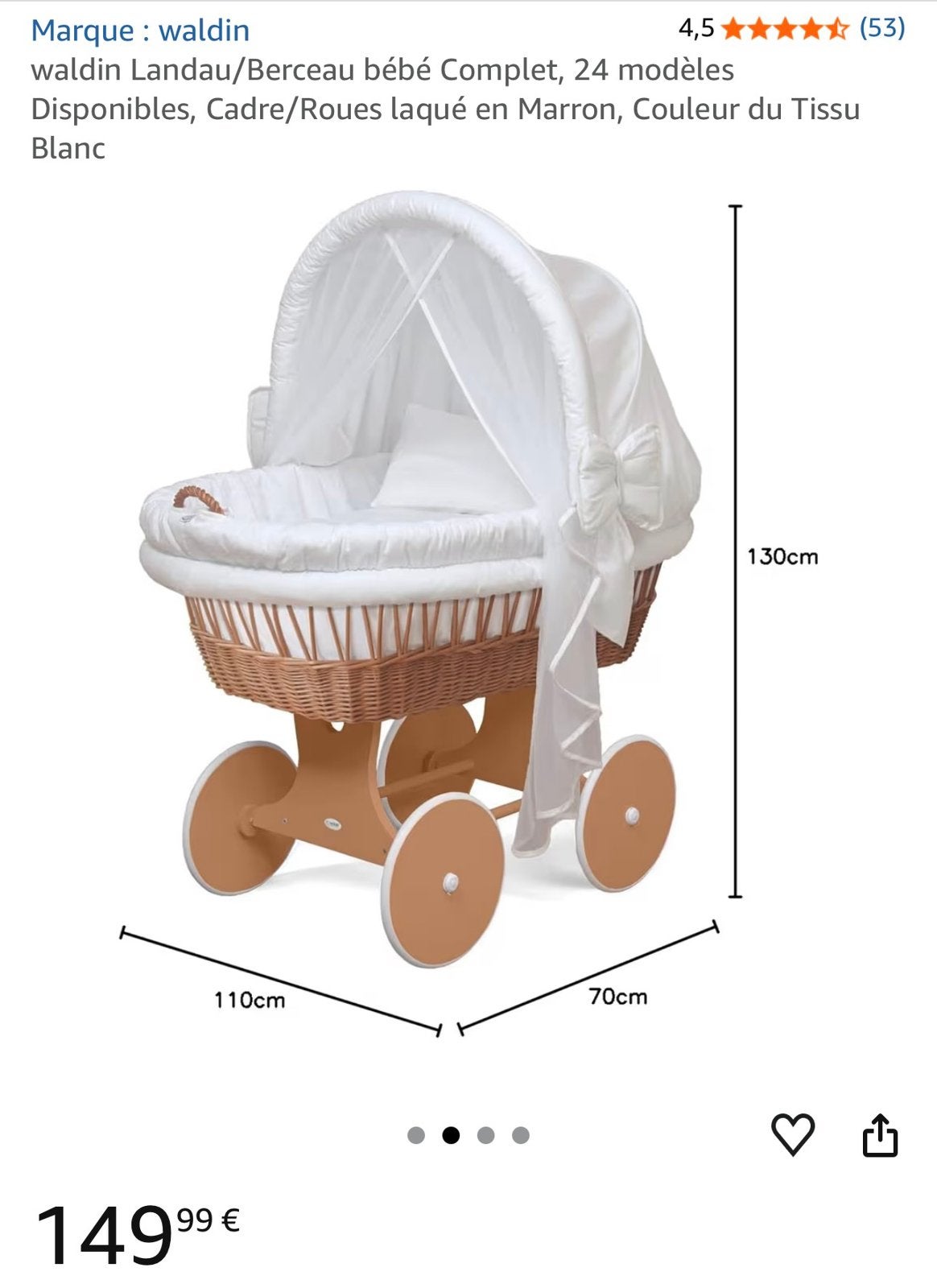 Berceau/landau bébé en bois et osier, Enfants & Bébés, Enlèvement, Comme neuf, Berceau