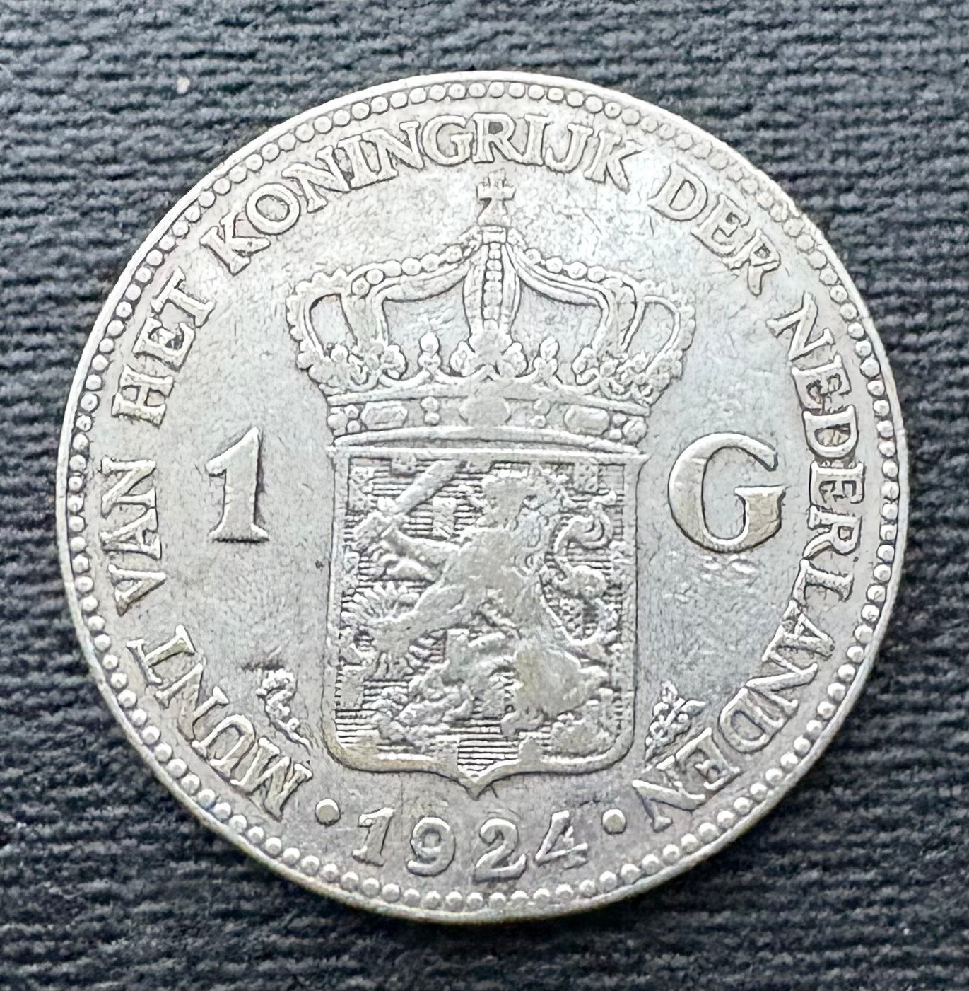 1 florin d'argent 1924 Pays-Bas, Enlèvement ou Envoi, Reine Wilhelmine, 1 florin