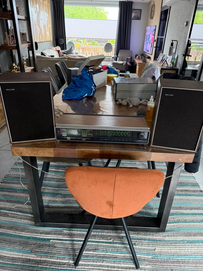 Philips 741 retro vintage receiver tuner met speakers, Enlèvement ou Envoi, Comme neuf
