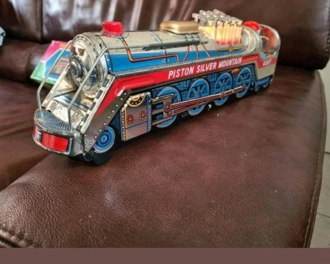 Blikken Trein Silver mountain Express,38 cm lengte, Ophalen