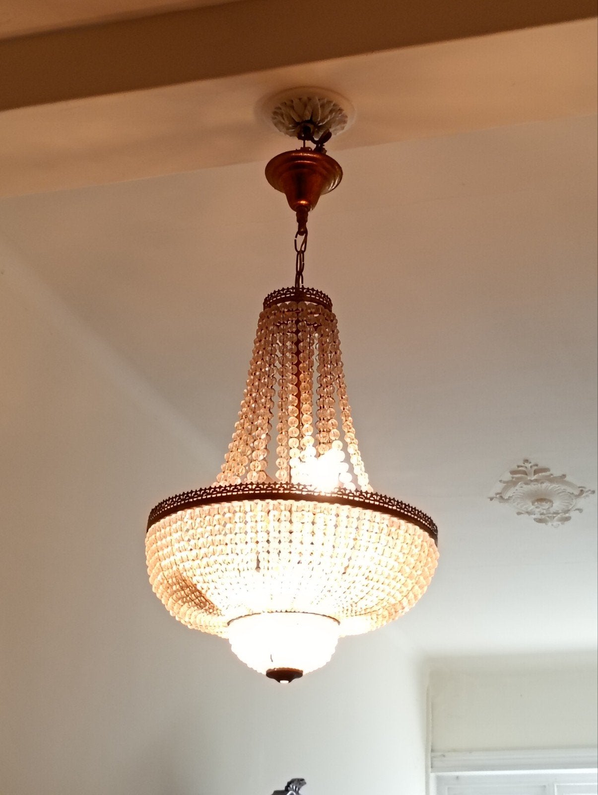 Grote Vintage Kristallen Zakkroonluchter | Empire Stijl, Ophalen, Gebruikt, Glas