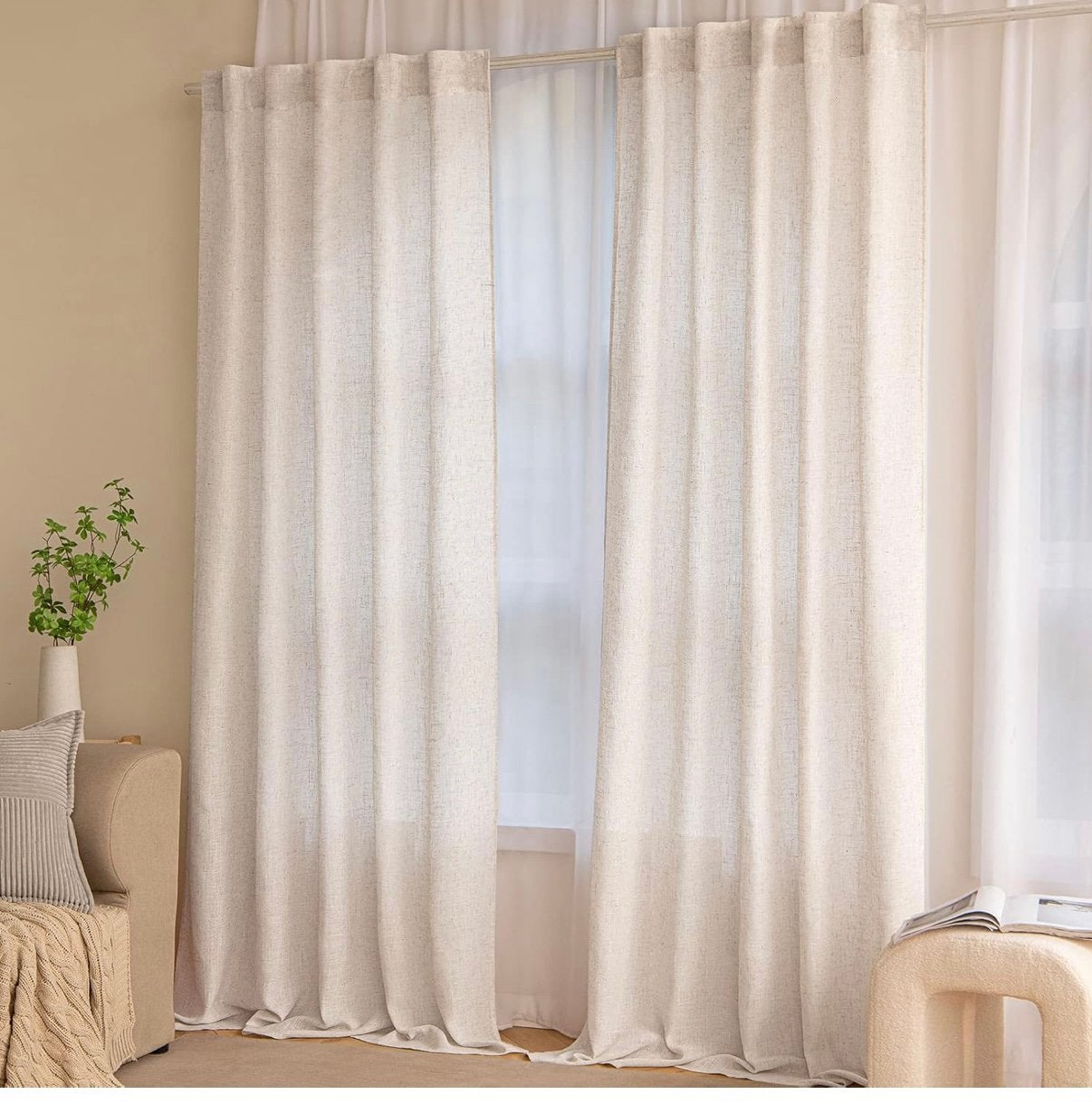 Lot de 2 Rideaux en Lin Voilage Translucide Blanc, Blanc, Translucide, Comme neuf, Enlèvement