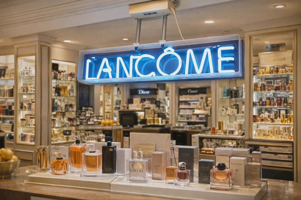Toffe Lancôme vintage neon in een behuizing van plexiglas., Enlèvement, Utilisé, Table lumineuse ou lampe (néon)