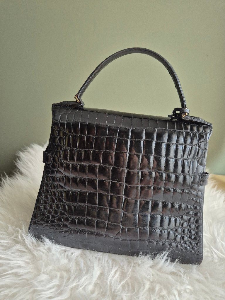 Delvaux Tempête krokodil handtas (vintage), Handtassen en Accessoires, Ophalen, Gebruikt, Zwart, Handtas