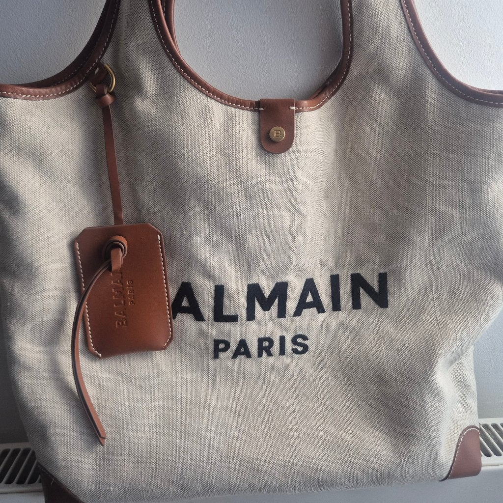 Sac cabas Balmain en cuir et toile - authentique, Autres marques, Cuir, Enlèvement ou Envoi, Beige