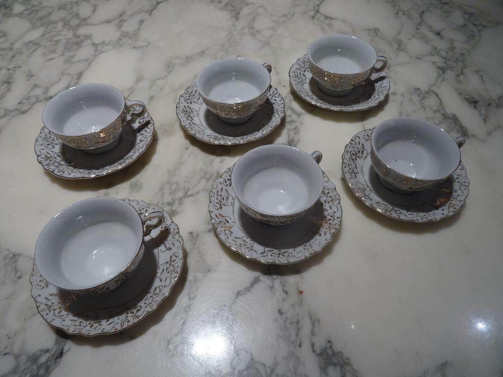 Service à café en porcelaine blanche et or du 20ème s., Enlèvement ou Envoi