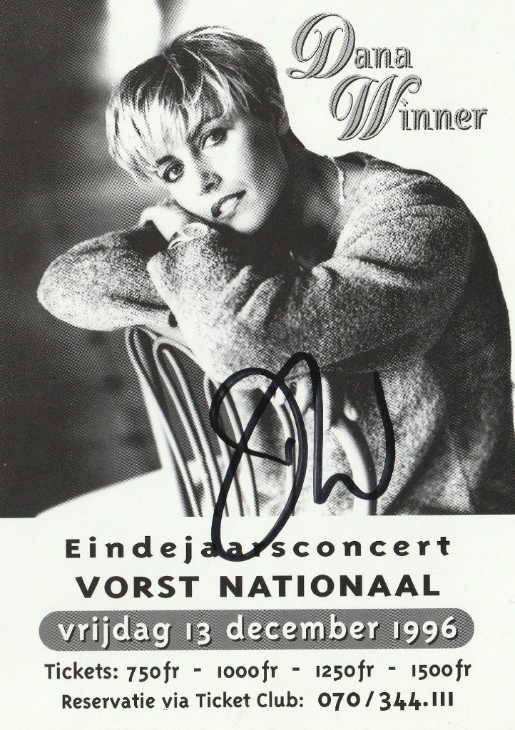 Dana Winner - foto met handtekening - 1996, Verzamelen, Ophalen of Verzenden, Zo goed als nieuw, Foto of Kaart, Gesigneerd