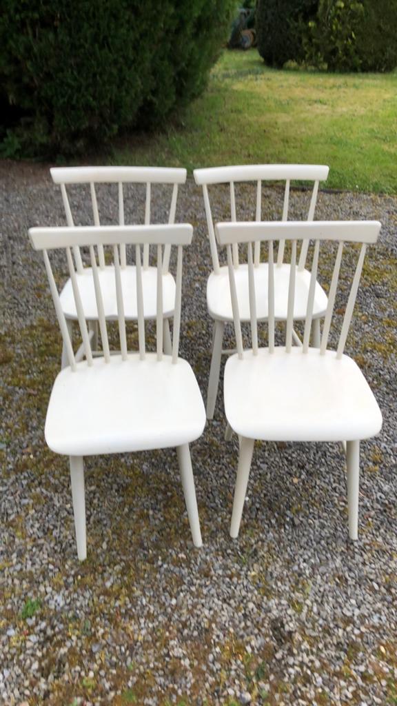 4 houten keukenstoelen / caféstoelen, Ophalen, Gebruikt, Wit, Eén