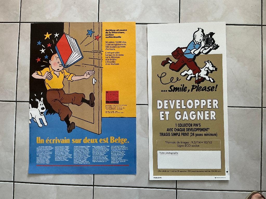 Set van 2 posters, Hergé Tintin, zie beschrijvingen., Ophalen of Verzenden, Zo goed als nieuw