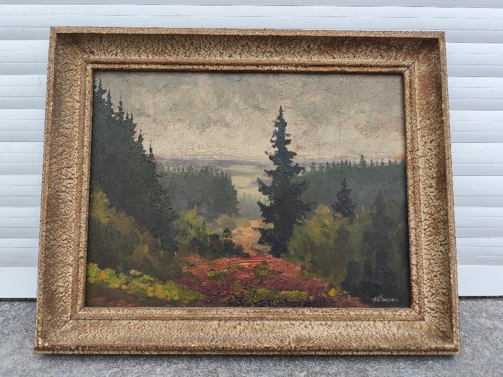 Huile sur panneau signe geo hougrand, Antiquités & Art, Enlèvement ou Envoi