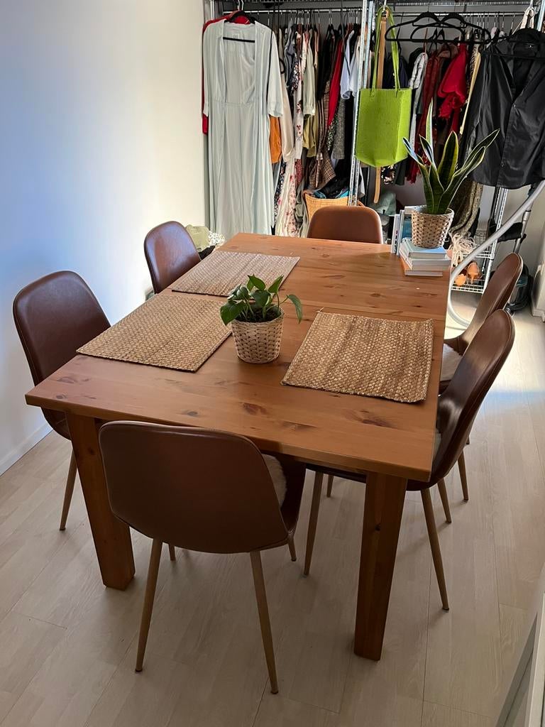 Uitschuifbare houten eettafel met stoelen, Enlèvement, Utilisé, 6 à 8 chaises