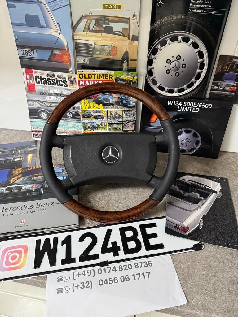 Mercedes w124 R107 R129 w126 houten stuur volant cuir leder, Auto-onderdelen, Ophalen, Gereviseerd, Mercedes-Benz
