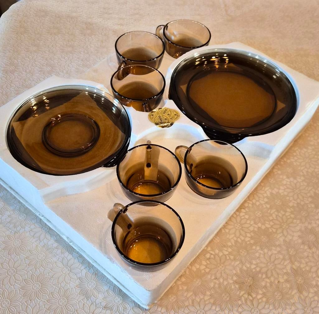 Vintages smoke glazen set 6 personen,Duralex, Ophalen of Verzenden