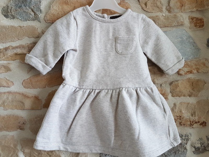JBC - Robe écrue, fines lignes dorées - T.12 mois/74 cm, Jbc, Robe ou Jupe, Enlèvement ou Envoi, Utilisé