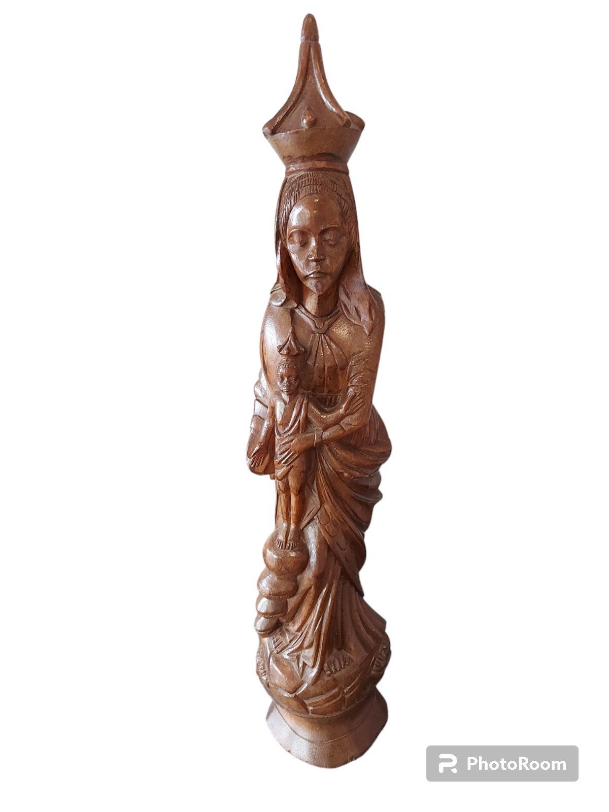 Handgesneden houten Madonna met Kind – decoratief Afrikaans, Antiek en Kunst, Ophalen of Verzenden, Hout, Beeld