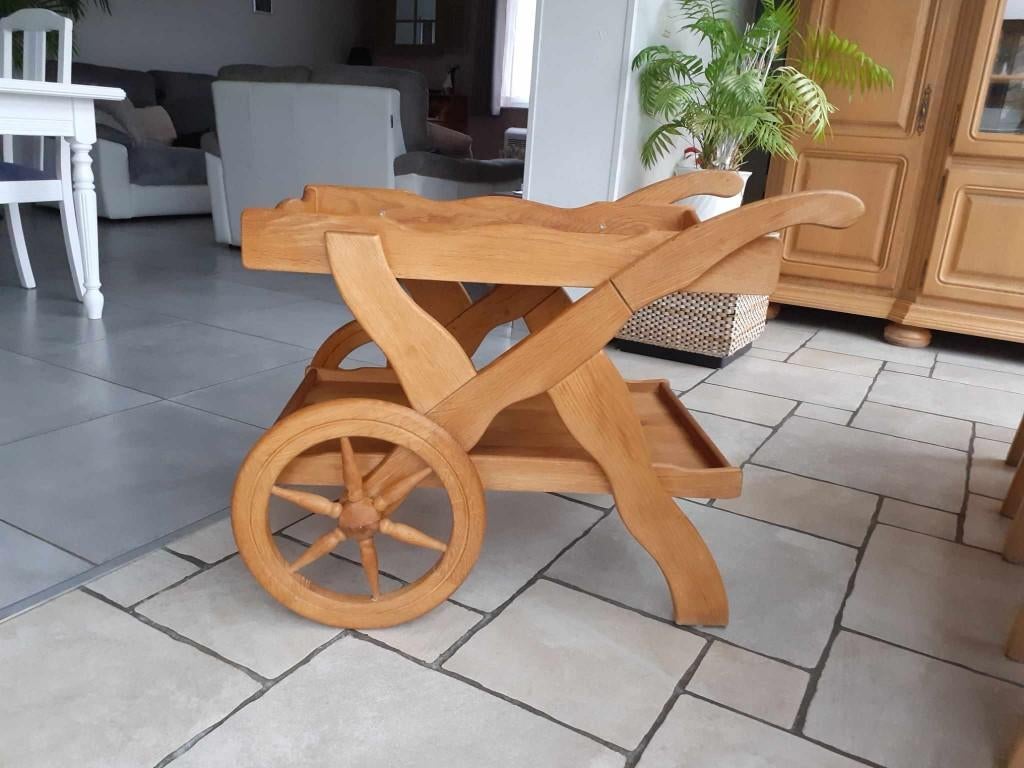 Desserte en bois chêne sur 2 roues, 50 à 100 cm, Comme neuf, Enlèvement, Chêne