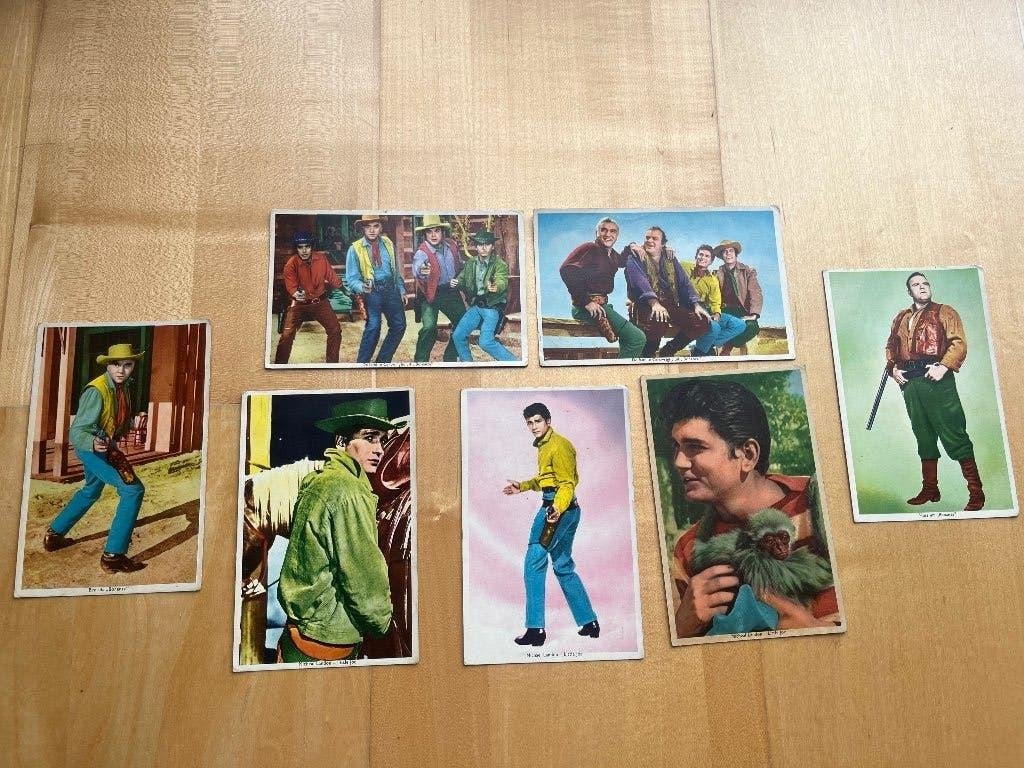 7 fotokaarten Cartwright familie-Bonanza -Jaren 1960, Verzamelen, Verzenden, Gebruikt, Tv, Foto of Kaart