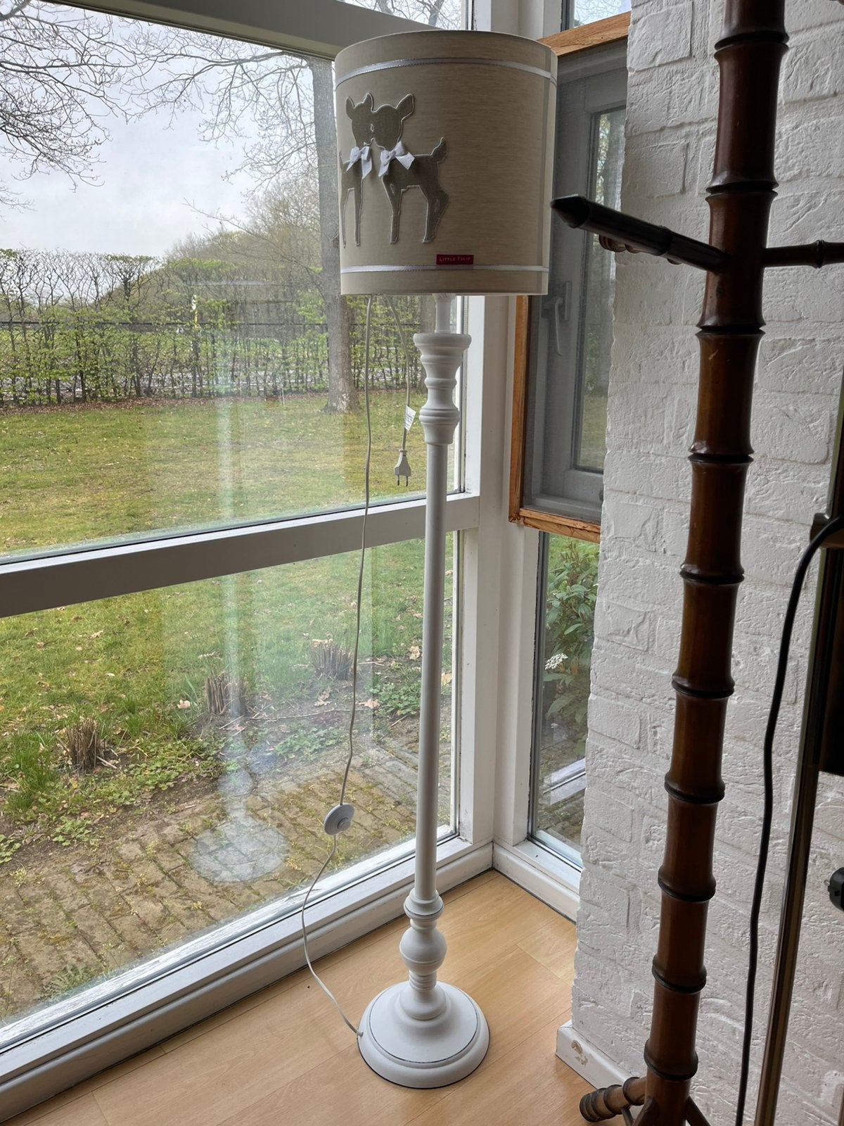 Staan/vloerlamp “Little Tulp” -2 hertjes in beige satin, Enlèvement, Comme neuf