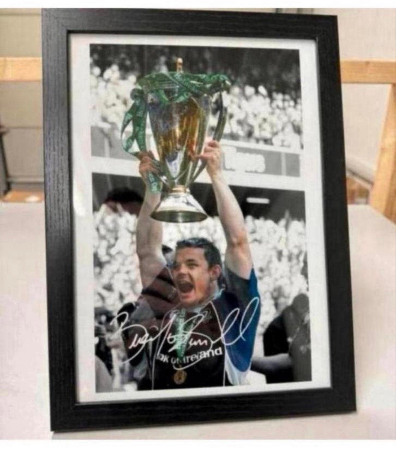 BRIAN O'DRISCOLL Rugby LEINSTER CUP SIGNED Print + fotolijst, Ophalen of Verzenden, Nieuw, Overige typen