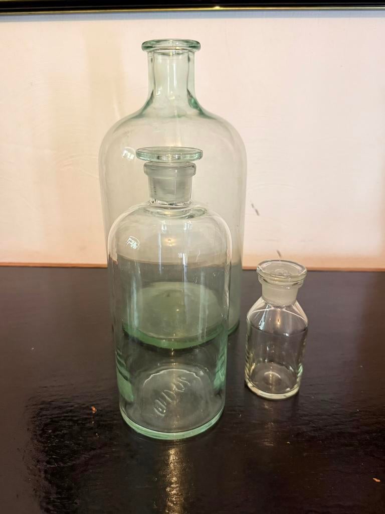 Trio de pots à pharmacie en verre antique, Enlèvement ou Envoi