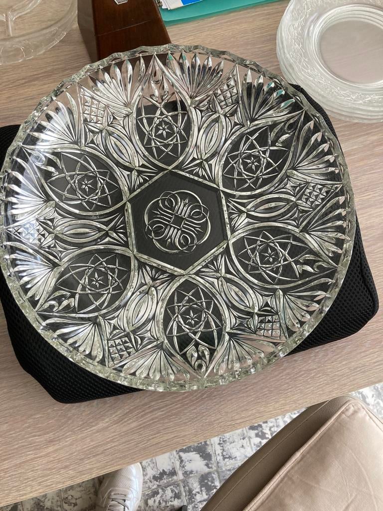 Magnifique plat service vintage en verre ou cristal, 32 cm, Enlèvement ou Envoi