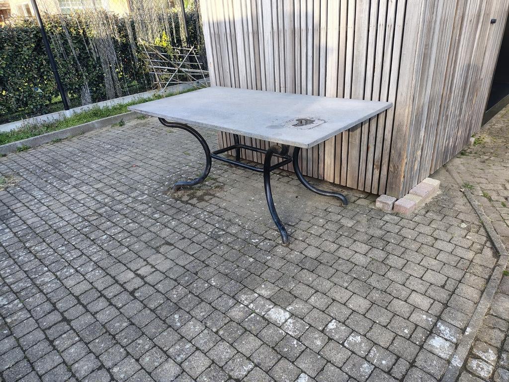 Zware tuintafel met arduin blad en ijzer onderstel 1.7x0.9m, Ophalen