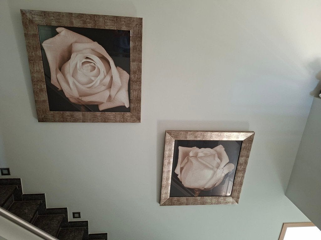 2 decoratieve kaders met witte rozen, Achter glas, Glas, Wandbord of Wandpaneel, 88 cm