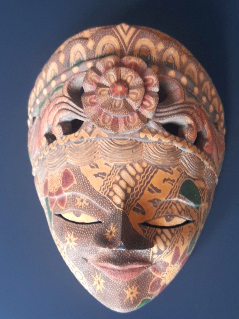 indonesisch  masker, Antiek en Kunst, Hout, 22 cm, Masker, Geschilderd