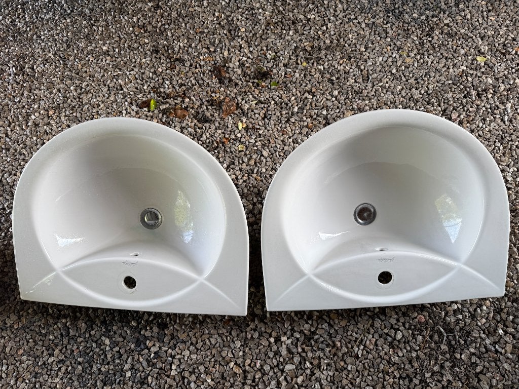 Twee keramiek lavabo’s Jacob Delafon design, Bricolage & Construction, Sanitaire, Enlèvement, Utilisé, Pierre, Lavabo