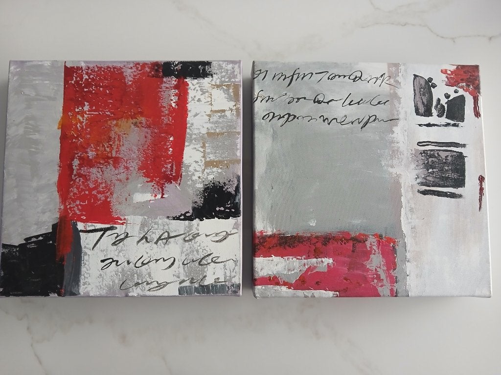 2 moderne abstracte canvasdoeken 25 x 25 cm, Antiek en Kunst, Ophalen, Abstract