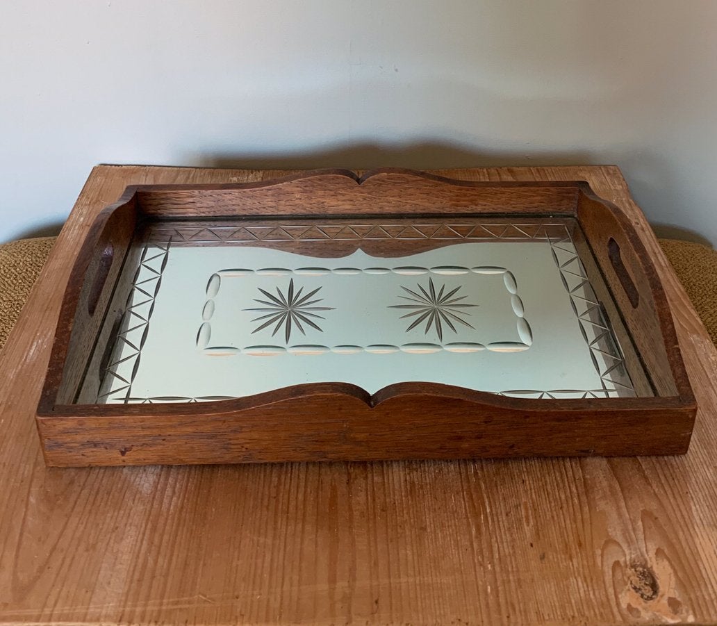 Plateau vintage avec miroir poli, Antiquités & Art, Enlèvement ou Envoi