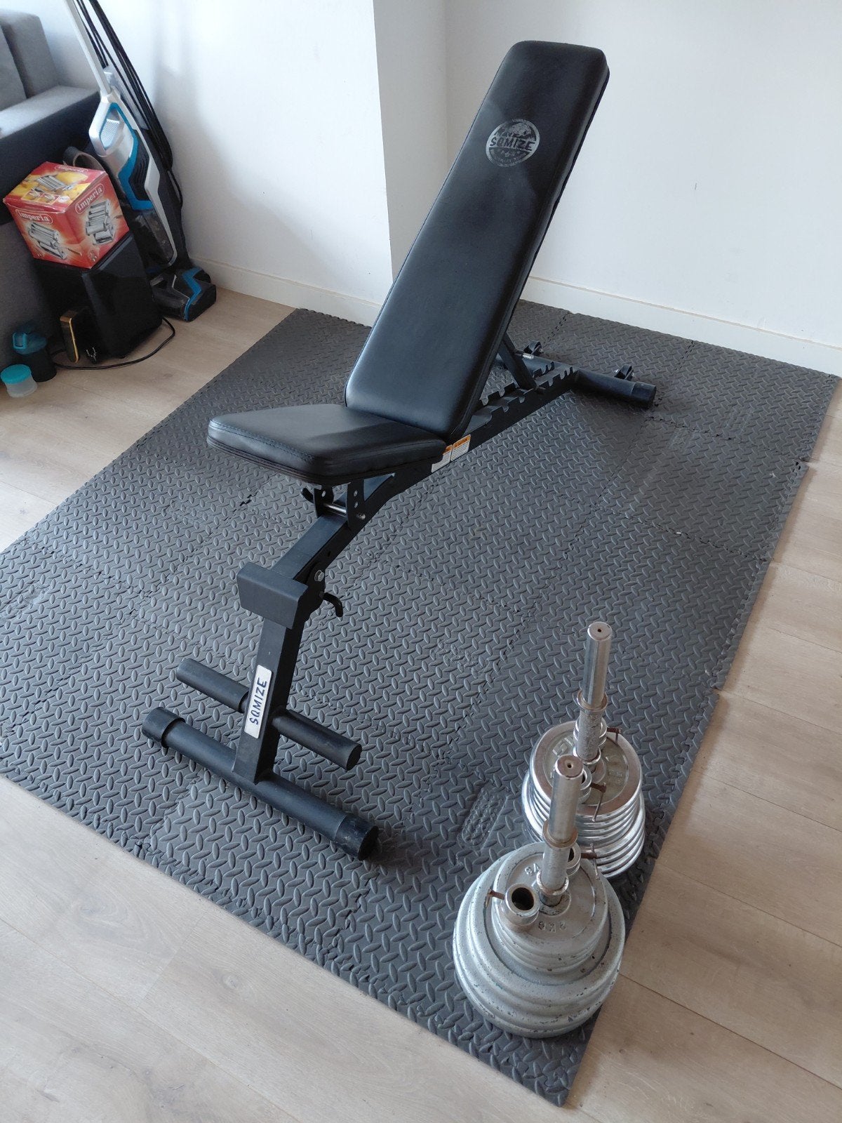 Banc Inclinable SQMIZE + Haltère + 70 kg de disques, Enlèvement, Haltère