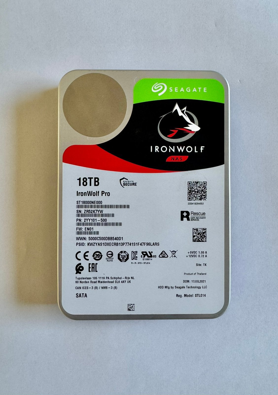 Seagate IronWolf 18Tb, Computers en Software, Harde schijven, Ophalen of Verzenden, Zo goed als nieuw