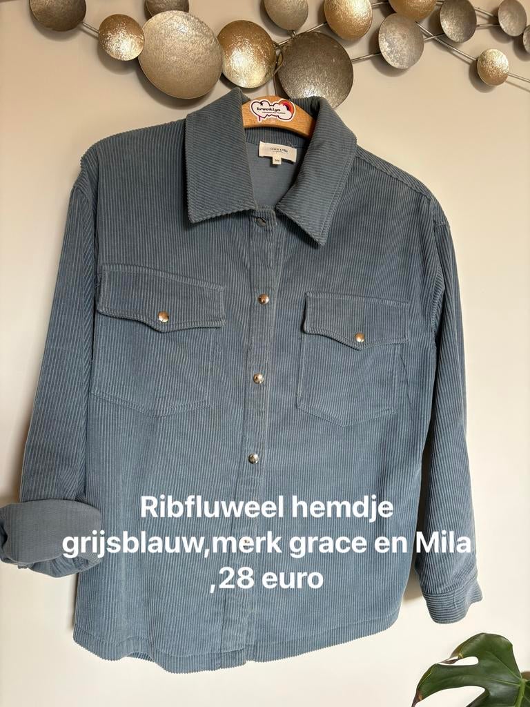 Over hemd ribfluweel grijs / blauw maat s/m, Ophalen, Zo goed als nieuw, Maat 36 (S), Blauw