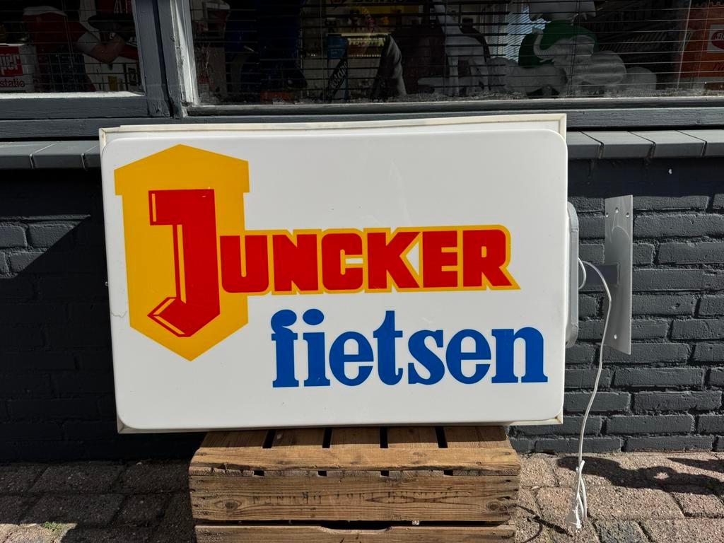 Juncker fietsen oude reclame lichtbak, Ophalen, Gebruikt, Lichtbak of (neon) lamp