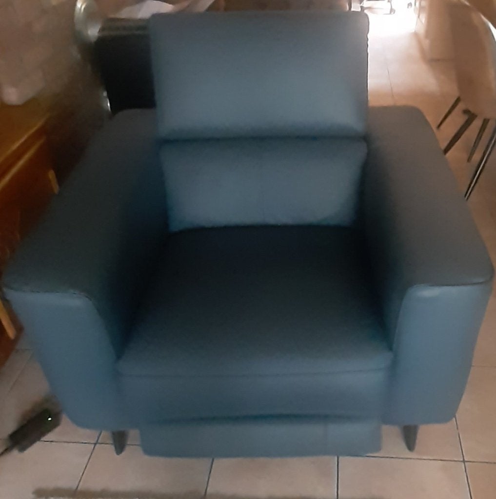 Salon cuir bleu de coin 3+1 électrique., Enlèvement, Comme neuf, Cuir, Classique coin 3+1