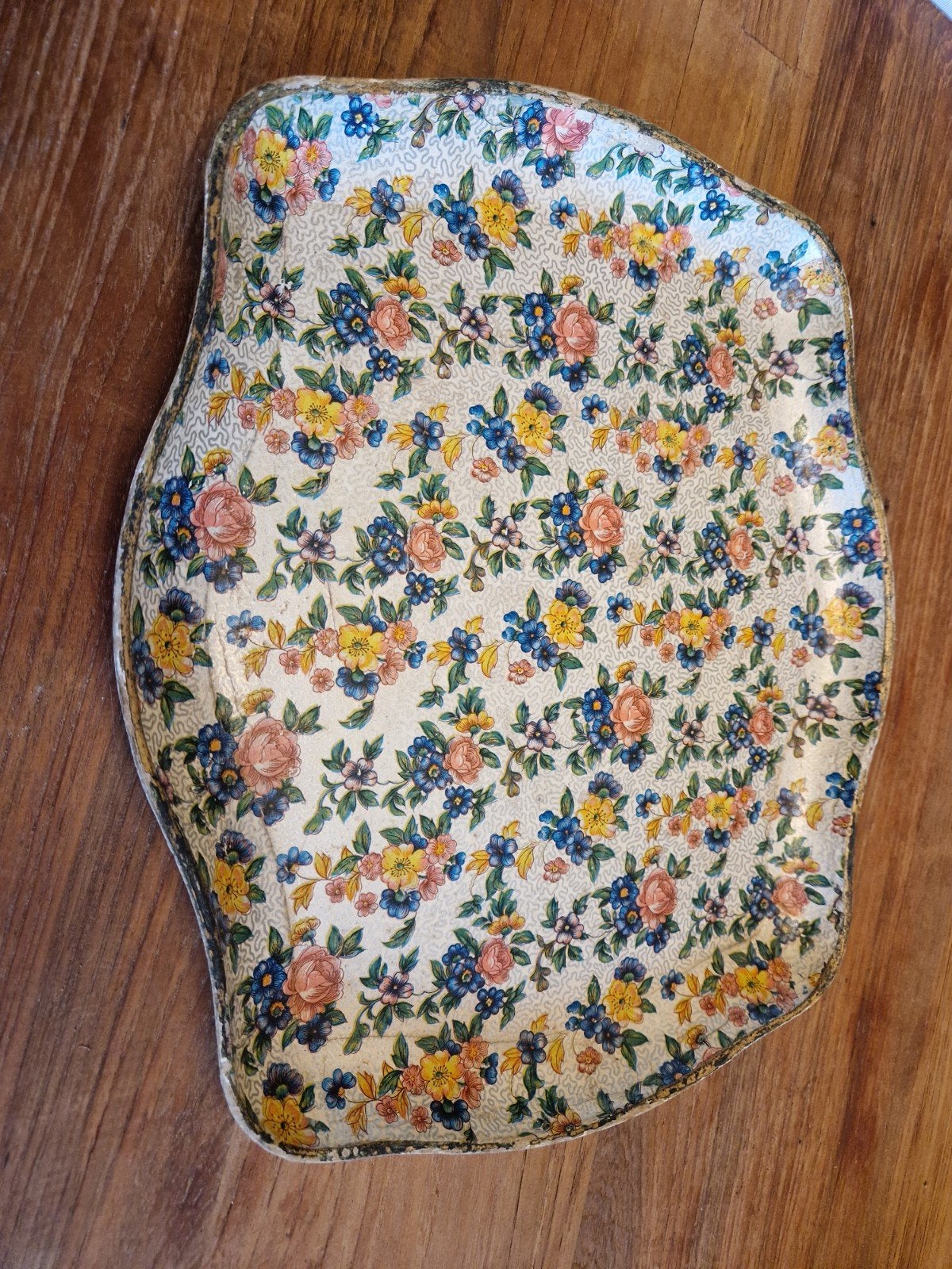 Vintage houten dienblad met bloemen, Enlèvement ou Envoi