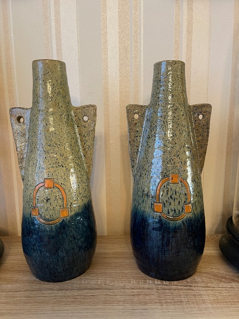 Paar ZELDZAME art deco vazen in Vlaams aardewerk, Antiek en Kunst, Ophalen